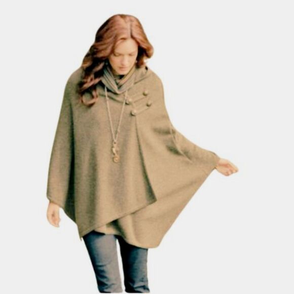 Pendleton 100% Lambs Wool Hooded Cape Shawl Camel Tan XS Small - Picture 1 of 10